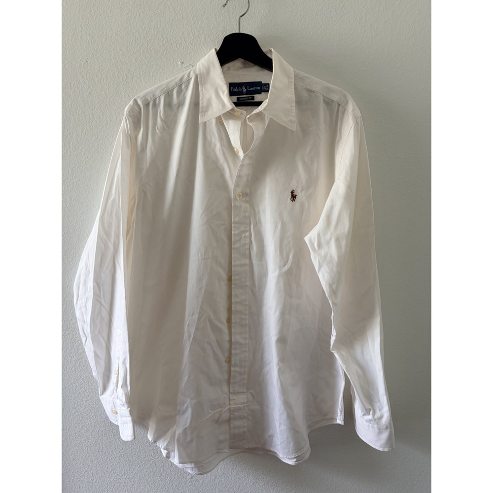 Ralph Lauren Mens Dress Shirt 16.5 34/35 White Classic Fit Long Sleeve Button Up